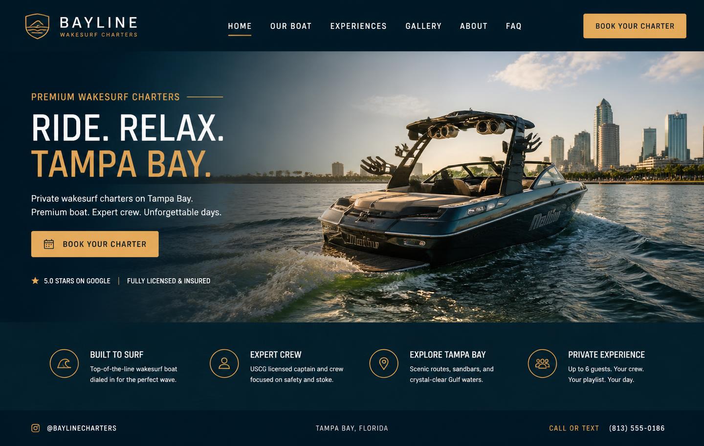 Wakesurf Tampa website shown in a browser frame